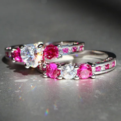 Luxury  Silver Crown Ruby Ring Natural Stone Birthstone Gemstones Engagement Rings Wedding Anniversary Bride Women Square Crossing Set Ring Size 6 7 8 9 10