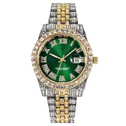 Full Bling Gold Large Diamond Watch For Men ICED-Out Hip Hop Mens Quartz Watches Waterproof Date Male Clock Gold Steel Relogio