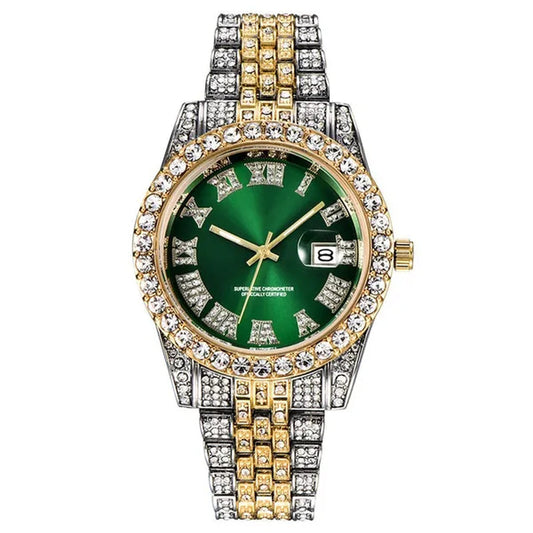 Full Bling Gold Large Diamond Watch For Men ICED-Out Hip Hop Mens Quartz Watches Waterproof Date Male Clock Gold Steel Relogio