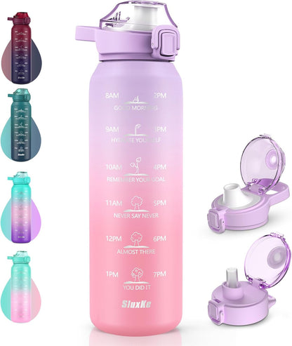 Insulated Water Bottle 32Oz with 2Lids,18/10 Stainless Steel 1000Ml Insulated Water Bottle Double Walled with Handle, Metal Canteen Keep Cold 48H Hot 24H for Men, Women & Kids