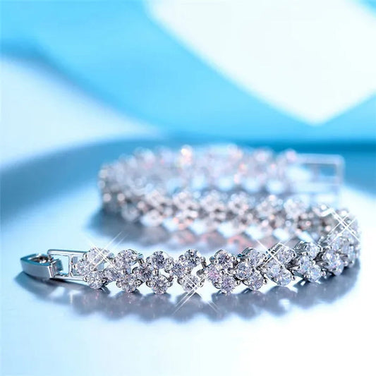 New Luxury Trendy Roman Bracelet Zircon Bangle for Women Bride Wedding Engagement Bracelet Party Anniversary Gift Jewelry