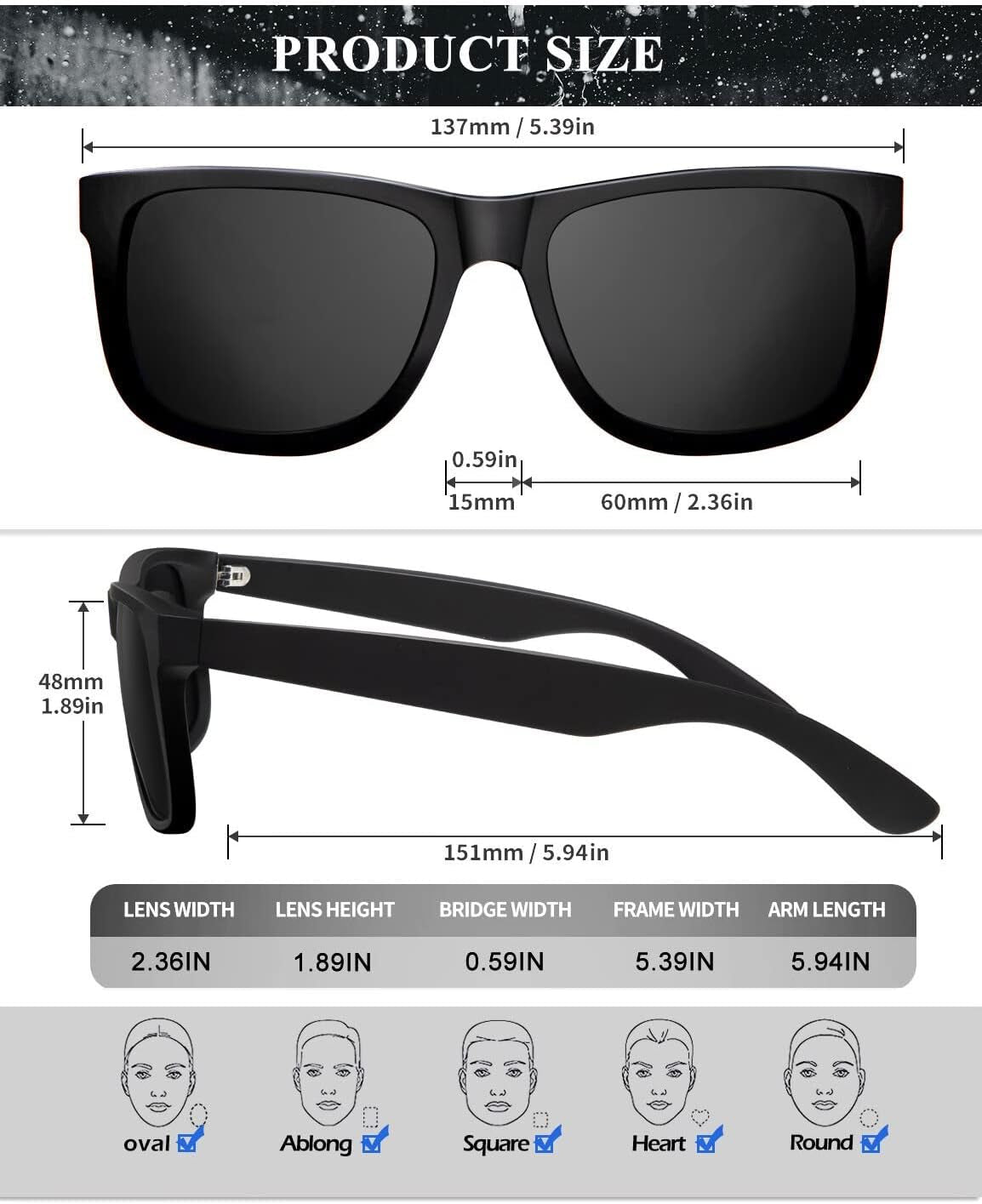 Sunglasses Men Polarized Sun glasses for Mens Womens Classic Matte Black Frame UV Protection 3pack