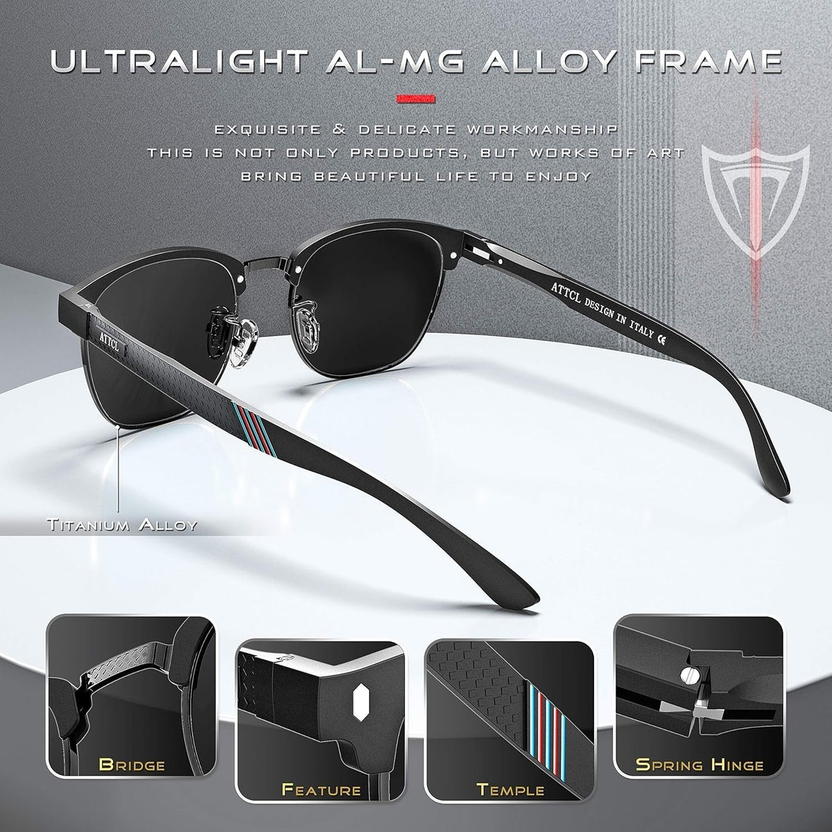 Men'S Driving Polarized Rimless Sunglasses Al-Mg Metal Frame Ultra Light