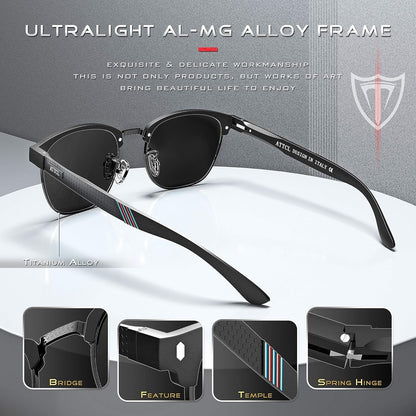 Men'S Driving Polarized Rimless Sunglasses Al-Mg Metal Frame Ultra Light