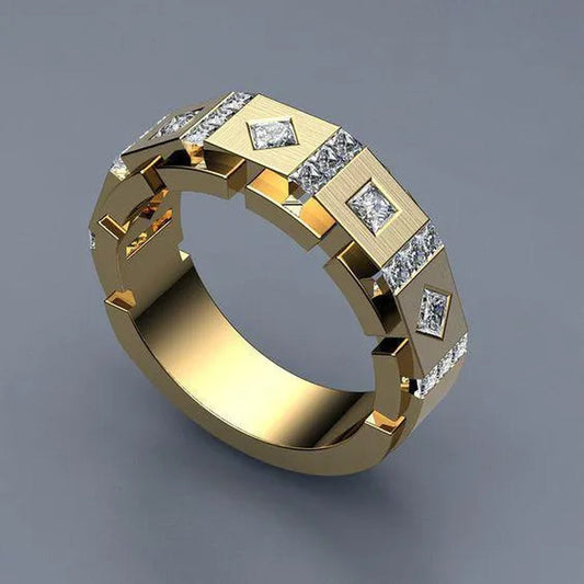 European and American Fashion Mens Modern Avant Garde Natural Gemstones Business Diamond Gold Ring Engagement Wedding Jewelry Rings Size 6-13