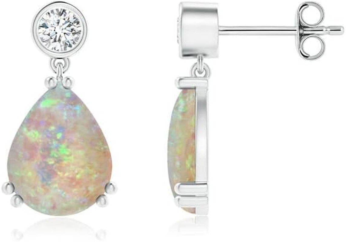 Natural Opal Drop Earrings for Women Girls in Sterling Silver/14K Solid Gold/Platinum | October Birthstone Jewelry Gift for Her | Birthday | Wedding | Anniversary