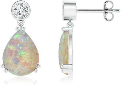 Natural Opal Drop Earrings for Women Girls in Sterling Silver/14K Solid Gold/Platinum | October Birthstone Jewelry Gift for Her | Birthday | Wedding | Anniversary
