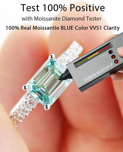 Moissanite Engagement Rings for Women,D Color VVS1 3 Stones Emerald Cut S925 Sterling Silver Plated 18K White Gold Wedding Promise Anniversary Rings for Her