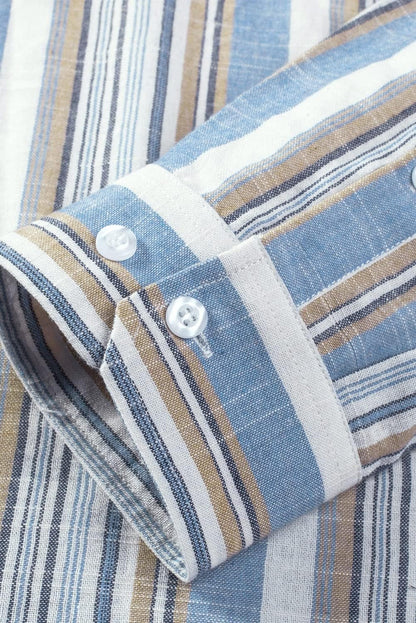 Men'S Cotton Shirts Casual Long Sleeve Button-Down Striped Dress Shirt
