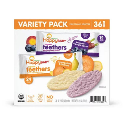 Happybaby Organics Teething Wafers, Variety Pack, 36 Ct.