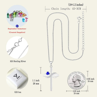 Infinity Cross Necklace Sterling Silver Crucifix Pendant Heart Birthstone Criss Jewelry for Women