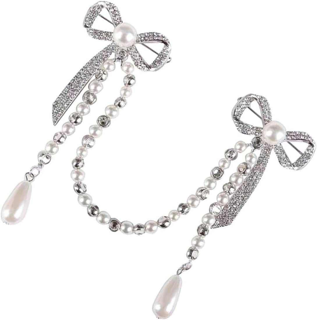 Diamond Tassel Pearl Brooch Chain Alloy Shiny Corsage Women'S Unique Brooch for Parties and Daily Wear