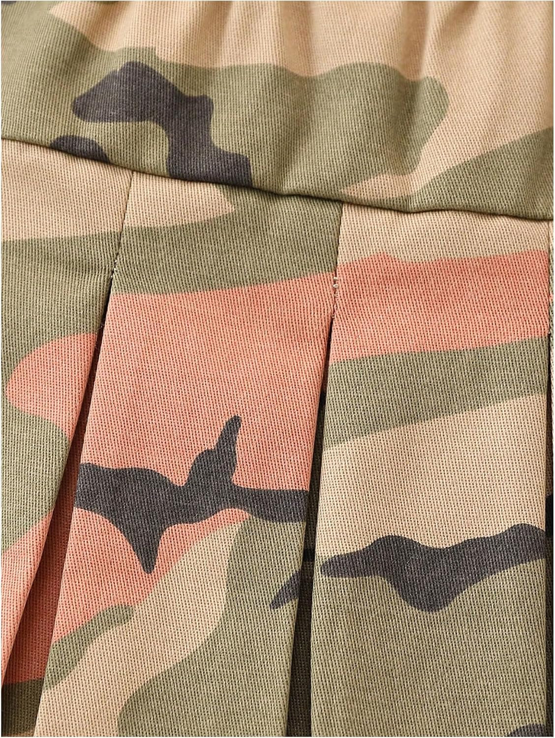 Girl'S Flared Camo Pleated Skirt Elastic High Waist a Line Streetwear Jersey Mini Skirts for Girls