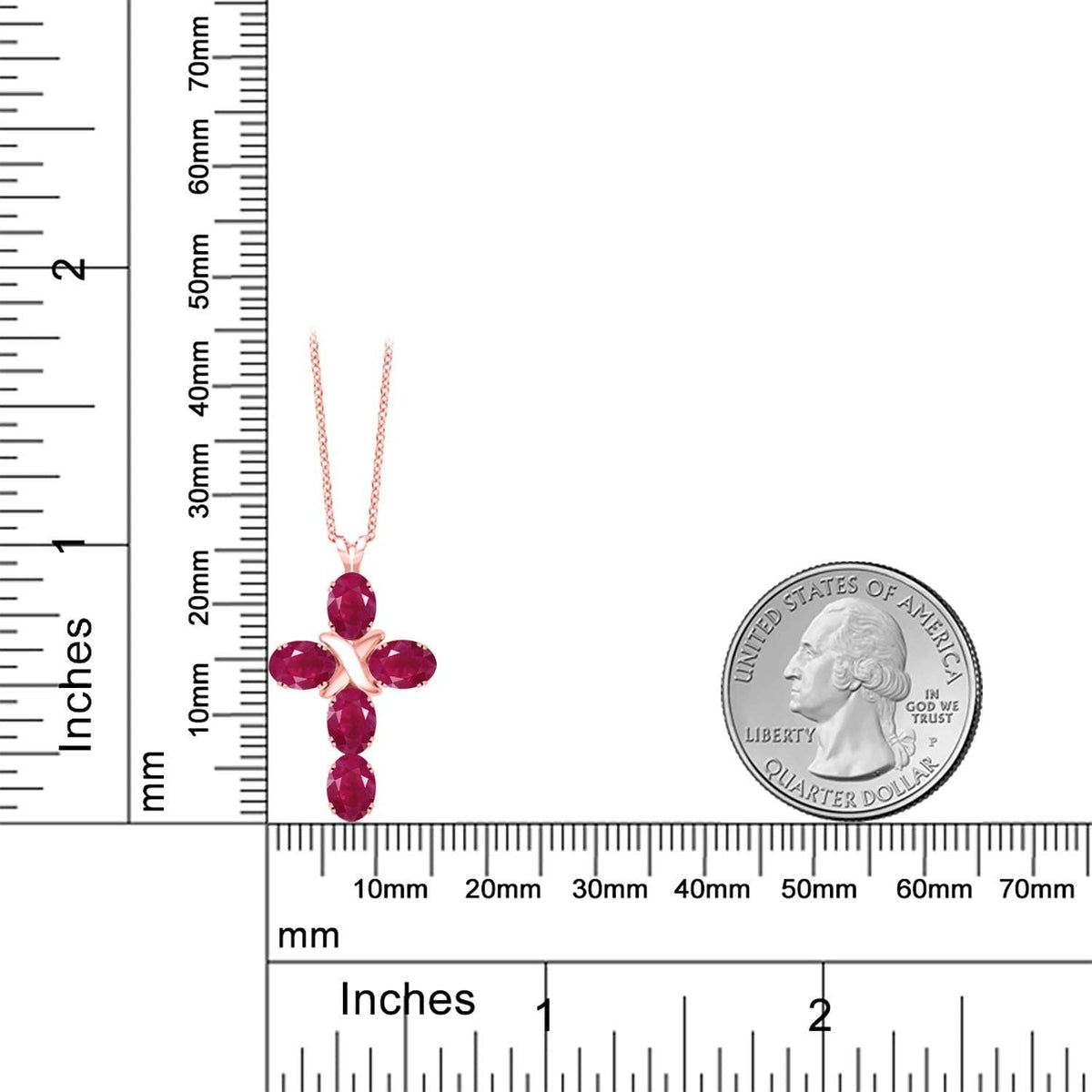 18K Rose Gold Plated Silver Red Ruby Cross Pendant Necklace for Women (3.00 Cttw, Gemstone July Birthstone, Oval 6X4MM, with 18 Inch Silver Chain)