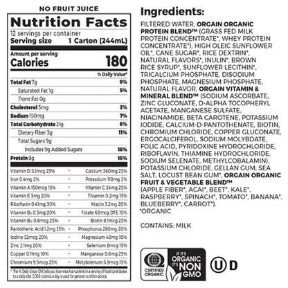 Orgain Kids 8G Grass-Fed Protein Organic Nutritional Shake, Strawberry 8.25 Fl. Oz., 12 Pk.