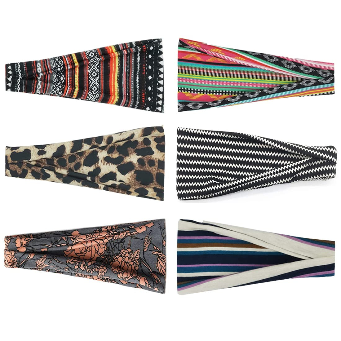 Boho Headbands for Women Fashion Wide Headband Yoga Workout Head Bands Hair Accessories Band 6 Pack