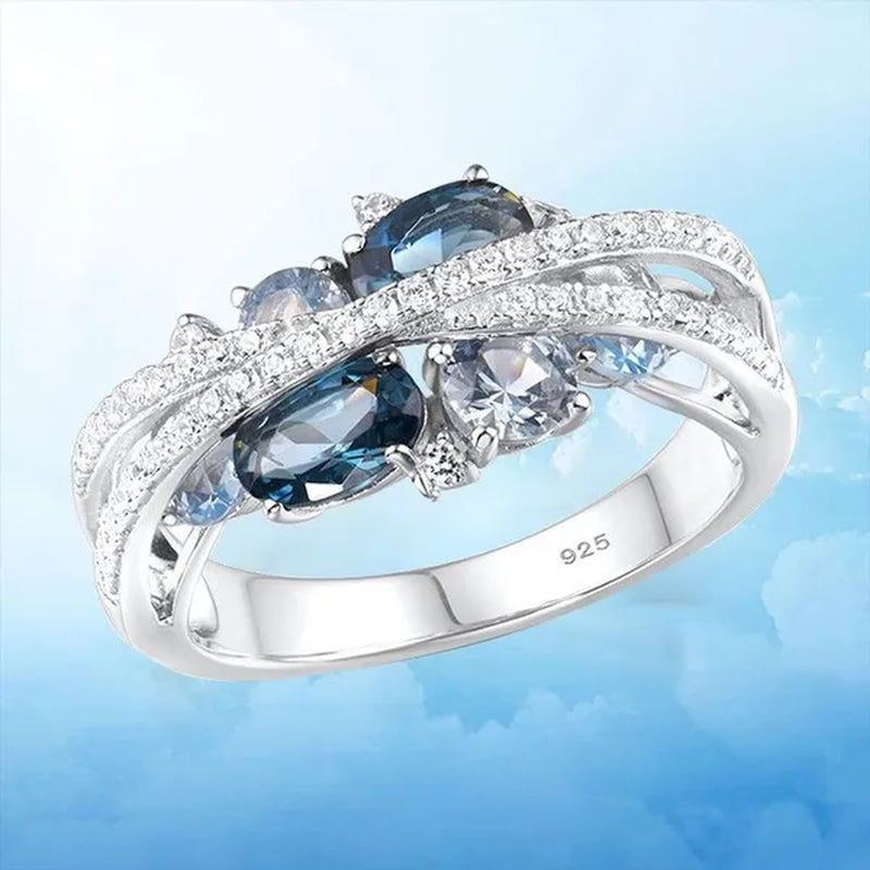 925 Sterling Silver Sparkling Blue Spinel Sapphire Diamond Ring Romantic Valentine'S Day Gift Wedding Engagement Brideal Set Party Anniversary Gift Fine Jewelry6 7 8 9 10 11