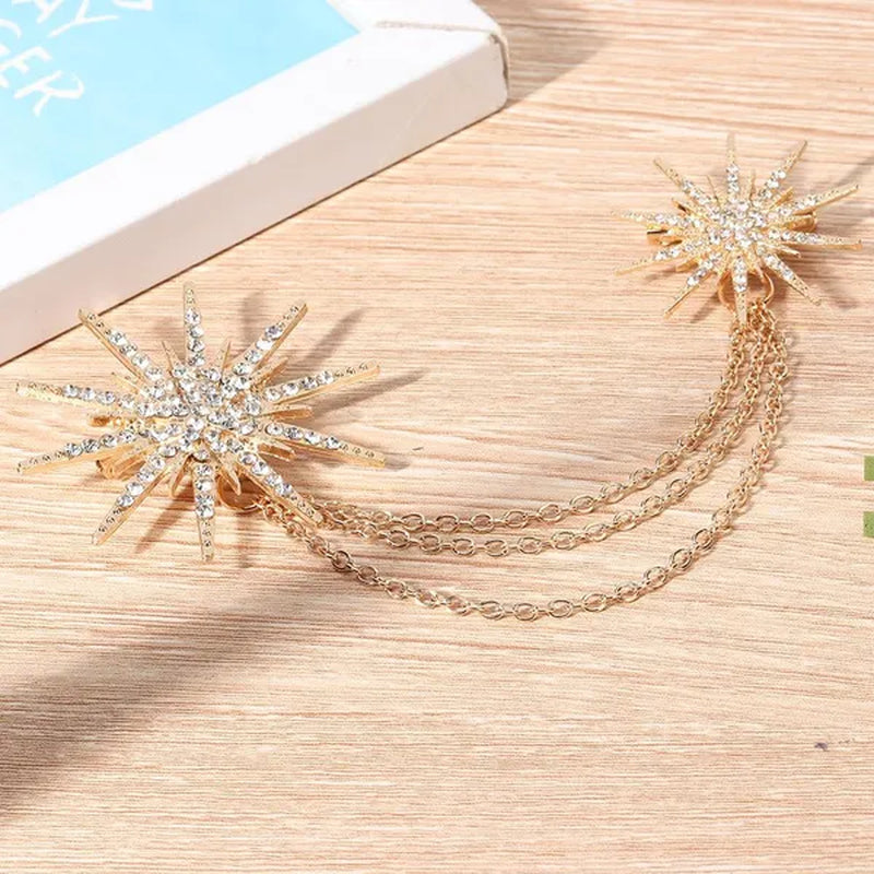 Snowflake Shaped Brooch Alloy Tassel Chain Brooch Lady Jewelry Accessory
