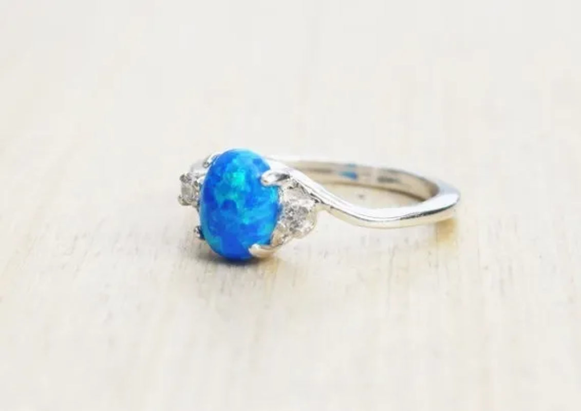 Exquisite Women wedding Jewelry Oval Cut Opal Jewelry Birthday Proposal Gift Bridal Engagement Party Band Rings Size 5 - 11