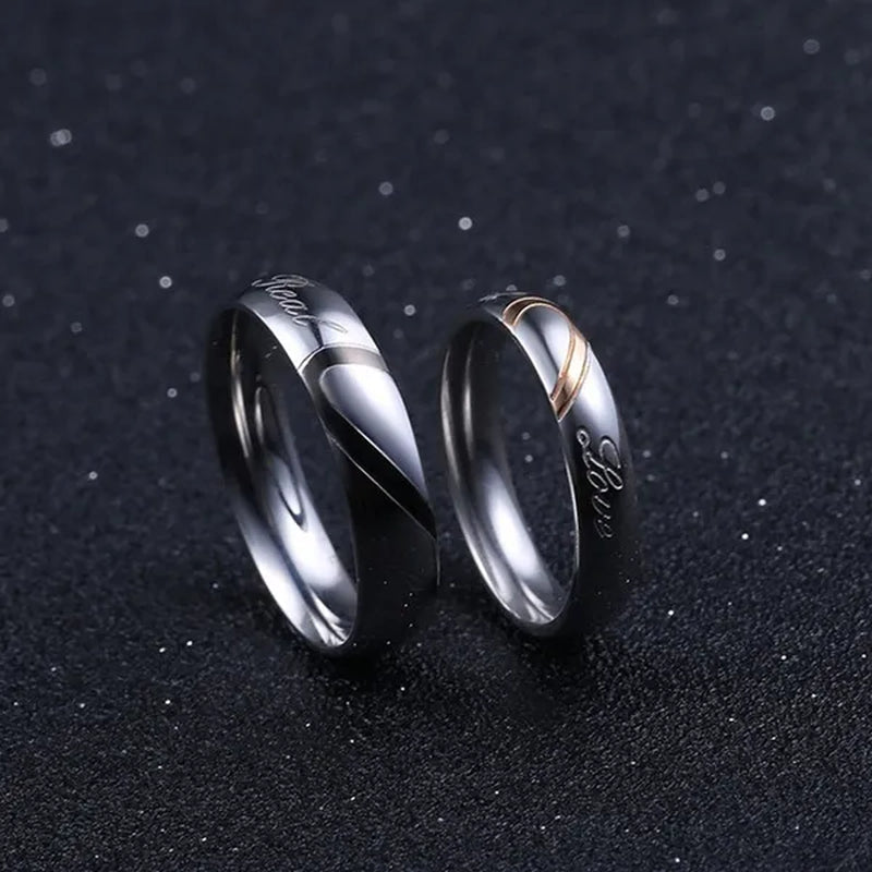 2 pcs / set . Heart of love couple titanium steel wedding rings for women fashion jewelry woman accessories silver ring women for man