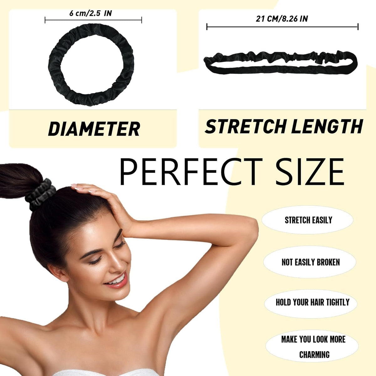 8 Pack Hair Ties Silk Scrunchies for Women Soft Satin Hair Scrunchies Elastic Hair Ties No Damage Ponytail Holders Rubber Bands Hair Accessories Gifts (Black (4 Pack))