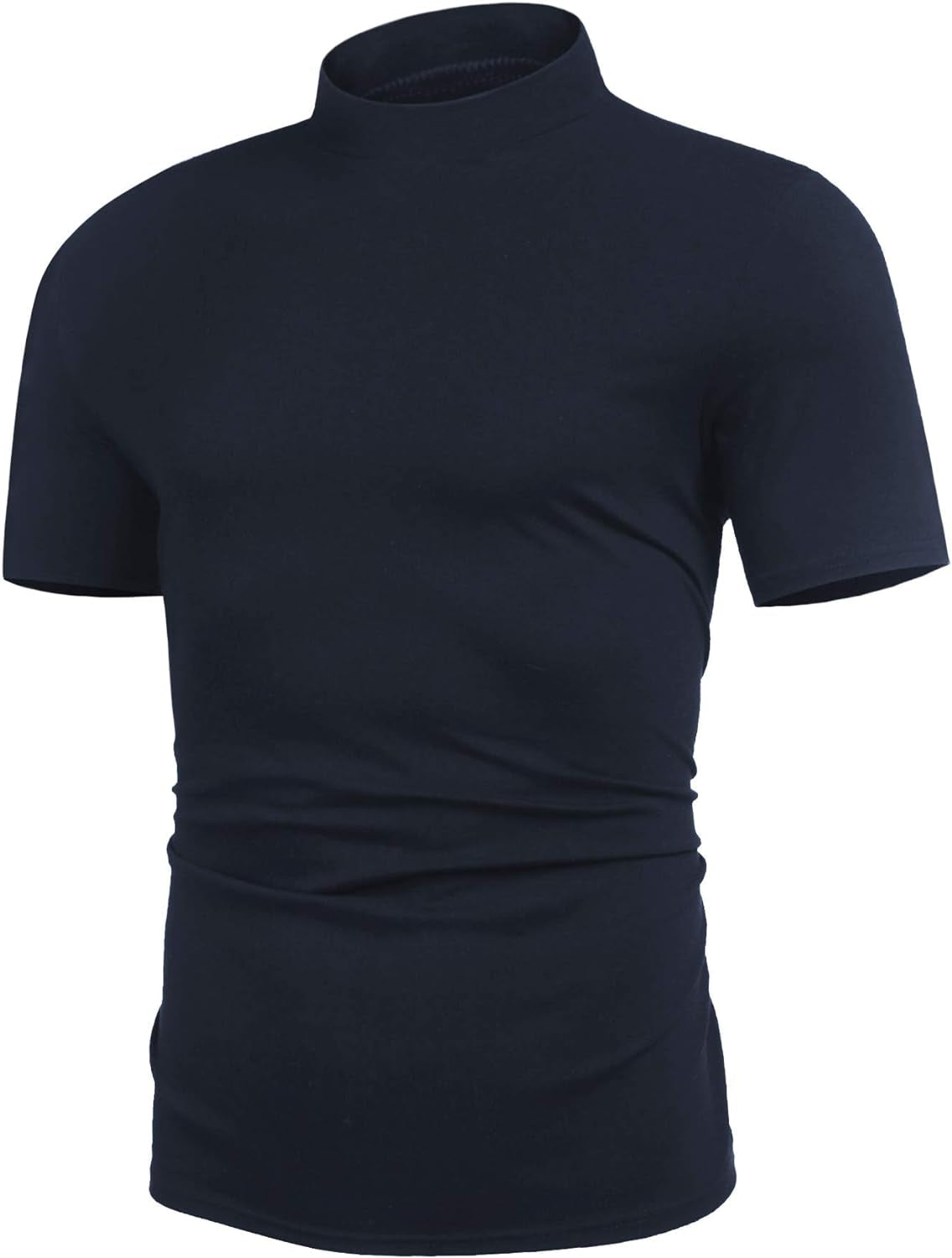 Mens Casual Turtleneck Mock Neck T Shirt Slim Fit Short Sleeve Summer Basic Tops