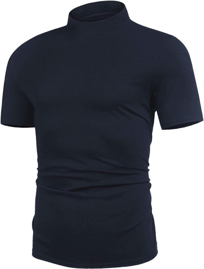 Mens Casual Turtleneck Mock Neck T Shirt Slim Fit Short Sleeve Summer Basic Tops