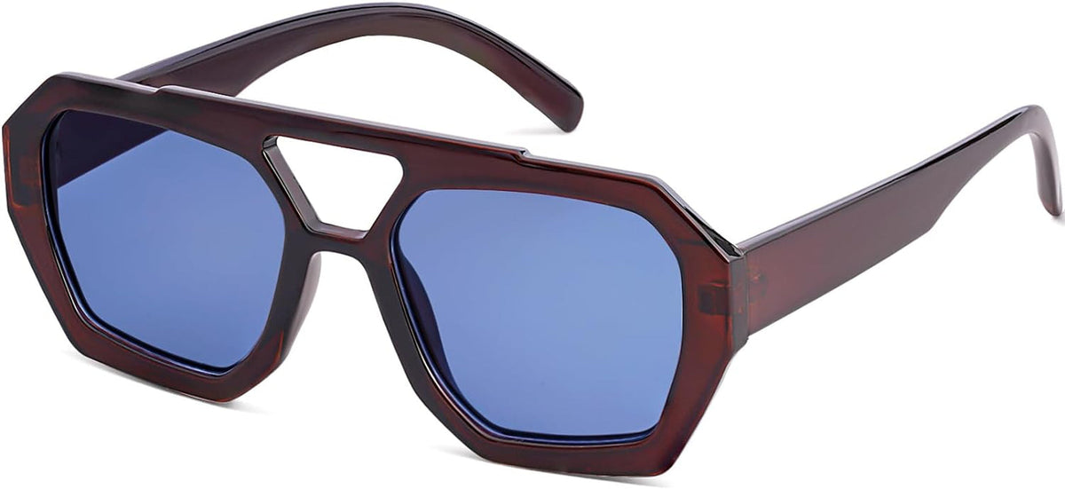 Trendy Designer Inspired Aviator Sunglasses for Women Men Hexagonal Square Thick Frame Double Bridge Sun Glasses