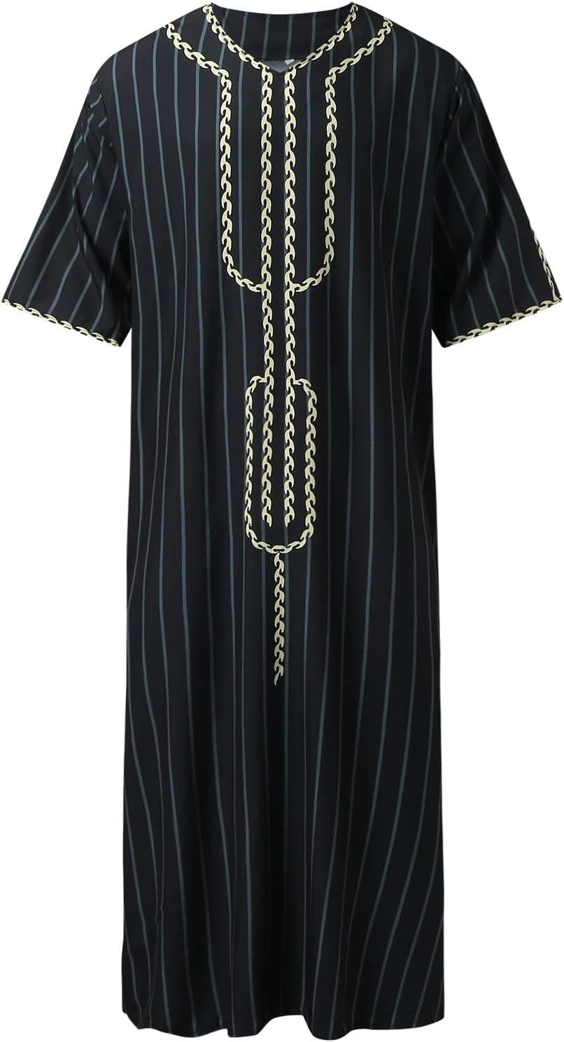 Men Muslim Thobe Middle East Saudi Arabic Robe Long Sleeve Kaftan Embroidered Islamic Arabic Abaya Prayer Clothes