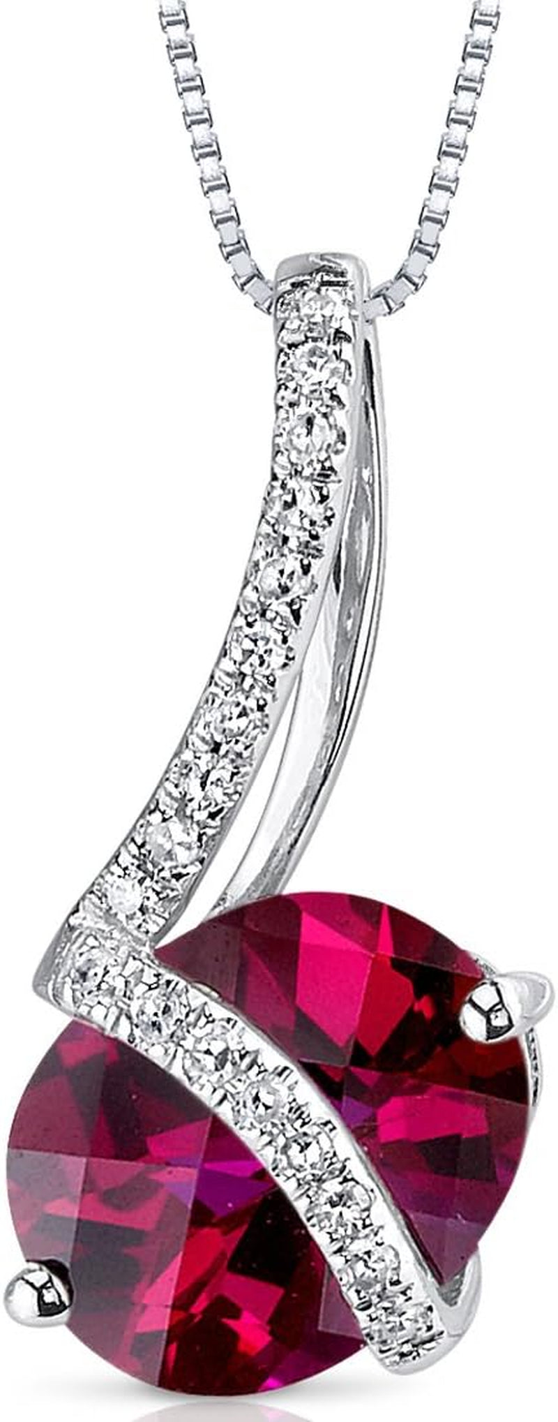 Created Ruby and Genuine Diamond Pendant for Women 14K White Gold, 2.67 Carats Oval Shape 9X7Mm, Trendy Ruby Necklace, July Birthstone Necklace, W/Jewelry Box