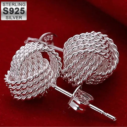 HOT! Fashion Jewelry Exquisite Women 925 Sterling Silver Jewelry Mesh Ball Stud Earrings