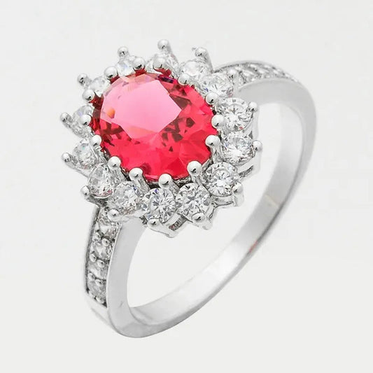 Lady Jewelry 3.26ct Ruby Diamond 14k White Gold Ring Size8