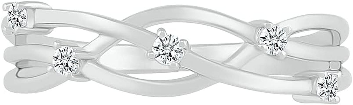 DGOLD Sterling Silver round White Diamond 5 Stone Fashion Ring for Women (1/10 Cttw)