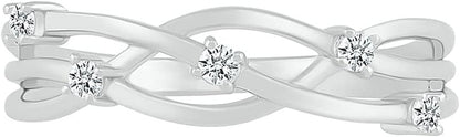 DGOLD Sterling Silver round White Diamond 5 Stone Fashion Ring for Women (1/10 Cttw)