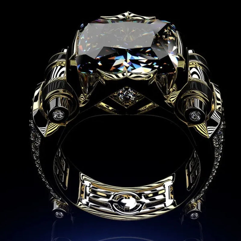 Fashion Classic Gold Plated Men Multi-Element Classic Black Cubic Zirconia Party Men'S Ring