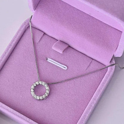 925 Sterling Silver Diamond Circle Rings Pendant Necklace for Women Daily Casual Fashion Accessories