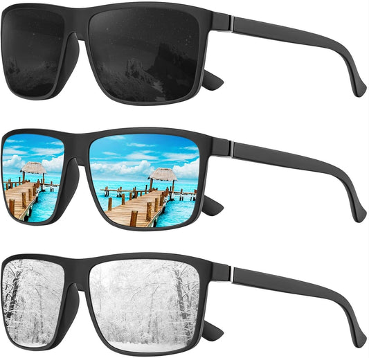 Polarized Sunglasses for Men and Women, Mens Sun Glasses with UV Protection for Driving Fishing Golf (3 Packs)