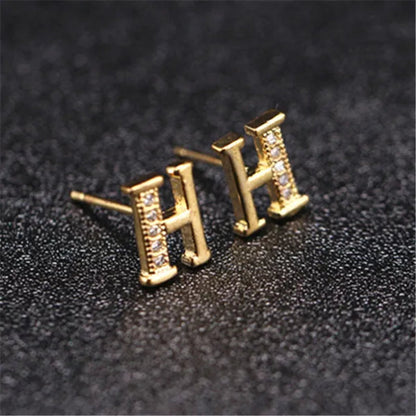 New Diamond Letter  Stud Earrings Women Fashion Earrings 26 Letters A-Z