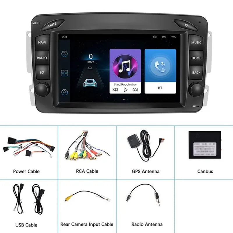 AMPRIME Android 11 GPS +Wifi+Fm/Rds +BT Car Radio Stereo 2 Din 7'' HD Touch Screen Car MP5 Player Autoradio for Para Mercedes-Benz/Clk/W209/E-W210/Clase C/W203/Slk/W170/Clk/C208/W208/M/Ml/W168/G/W463/Viano/W639/Vito/W639/
