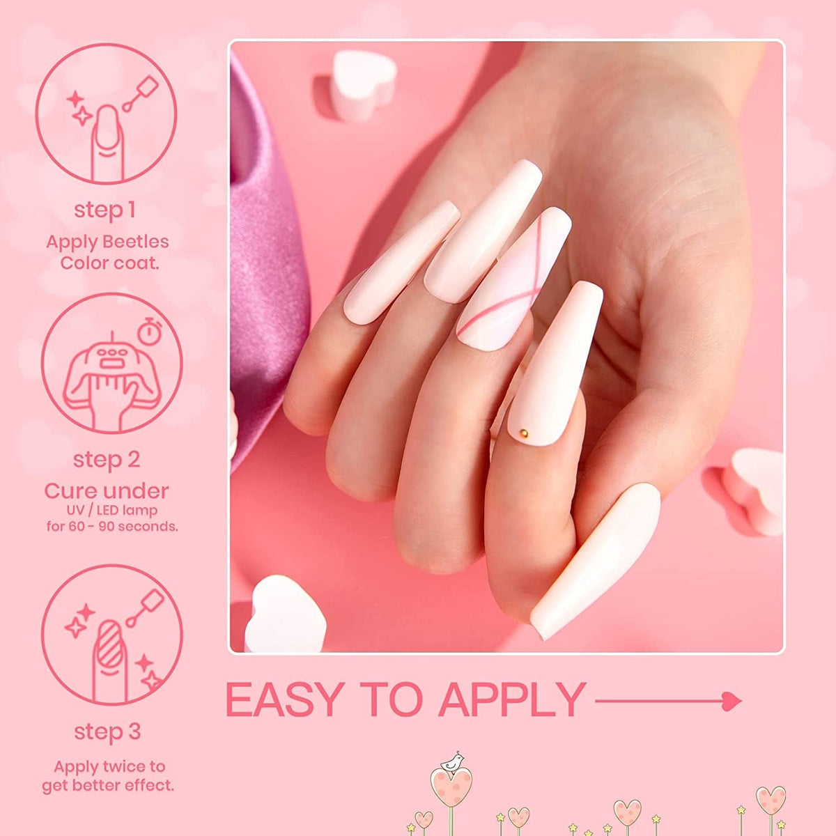 Beetles Gel Nail Polish, 6 Colors Nude Pink Rose Red Milky White Gel Polish, Sweetheart Candies Collection Soak Off UV LED Nail Lamp Light Nails Spring Summer Easter Gel Nail