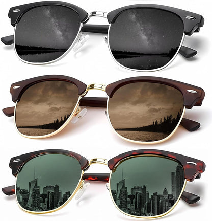 Sunglasses Men Polarized Sunglasses for Men Women Unisex Semi-Rimless Frame Retro Driving Sun Glasses UV Blocking