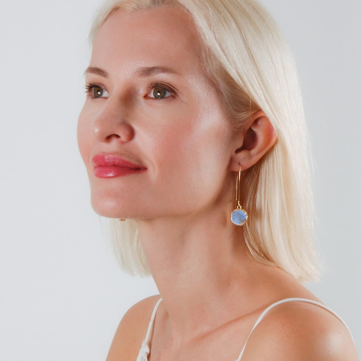 Humble Chic Simulated Druzy Threader Drop Earrings for Women - Gold, Silver, or Rose Gold Tone Trendy Boho Dangles with Sparkly Round Stone
