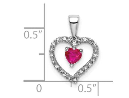 1/6 Carat (ctw) Natural Ruby Heart Pendant Necklace in 14K White Gold with Chain and Accend Diamonds