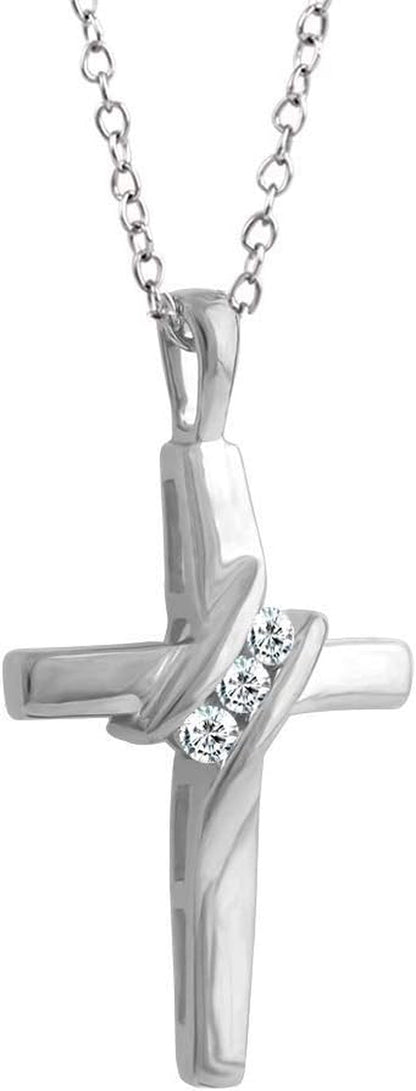 10K Diamond Three-Stone Cross Pendant Necklace Religious Jewelry (0.05Cttw, I-J/I2-I3) 18"