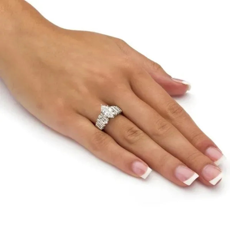 Exquisite Elegant Bridal Wedding Rings for Women Jewelry Micro Pave Diamond Claw Setting Marquise White Sapphire Rings