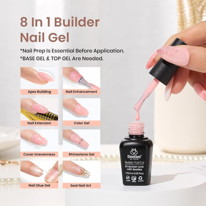 Beetles Builder Nail Gel 12 Pcs, 8-in-1 Pink Pastel Nude Gel Builder for Nails Beige White Colors Hard Gel Builder Extension Gel Nail Strengthener Nail Art Design Spring Gifts for Girls and Women