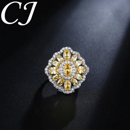 CANDICE Sparkling AAA Oval Yellow Cubic Zirconia Women Sterling Silver Plated Ring for Wedding Party（Us SIZE 6-9）