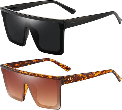 Square Oversized Sunglasses for Women Men Fashion Flat Top Big Black Frame Shades