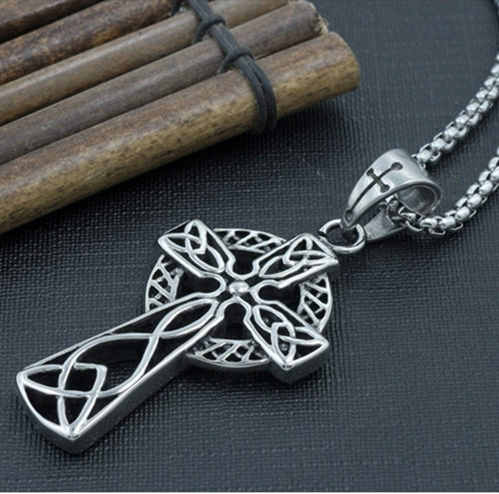 Retro Vintage Stainless Steel Celtic Knot Christian Cross Religious Pendant Necklace