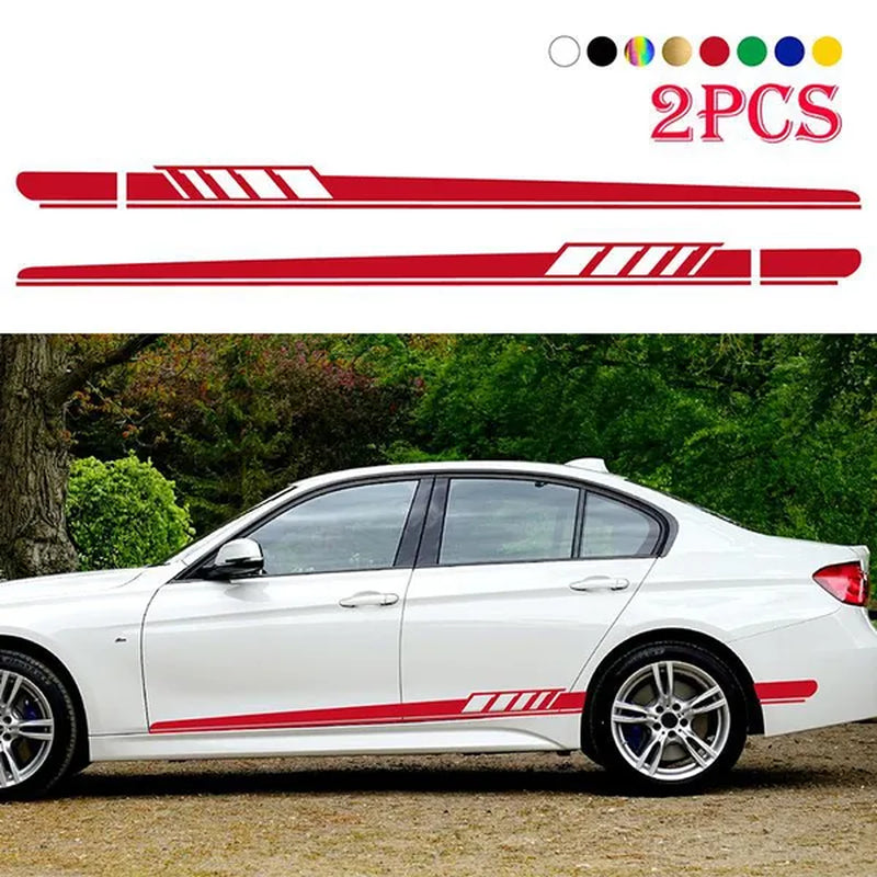 2PCS Long Stripe Decal Car Stickers Car Racing Auto Side Body Stickers Stripe Fashion Waterproof Vinyl Decal